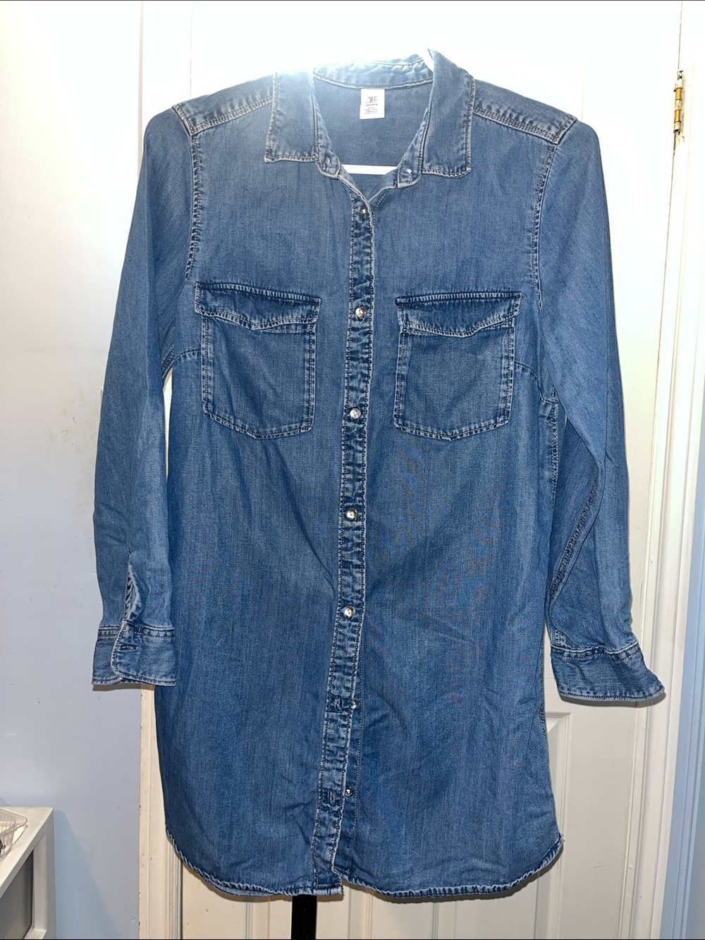 Denim Button-Front Shirt Dress - Blue